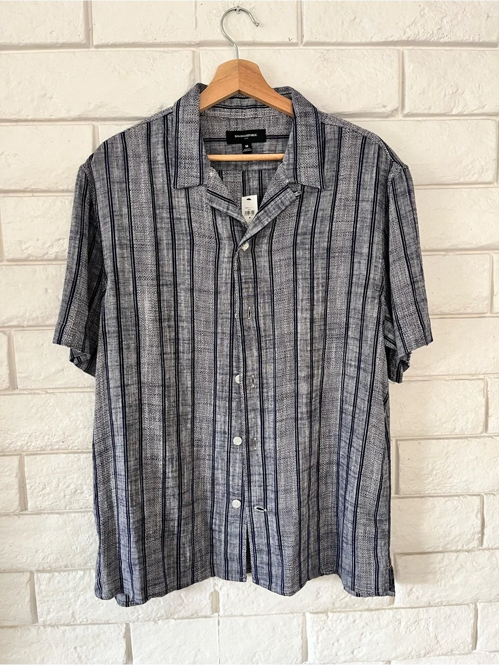NWT Banana Republic Men’s Textured Linen Resort Button Down Shirt Blue Medium
